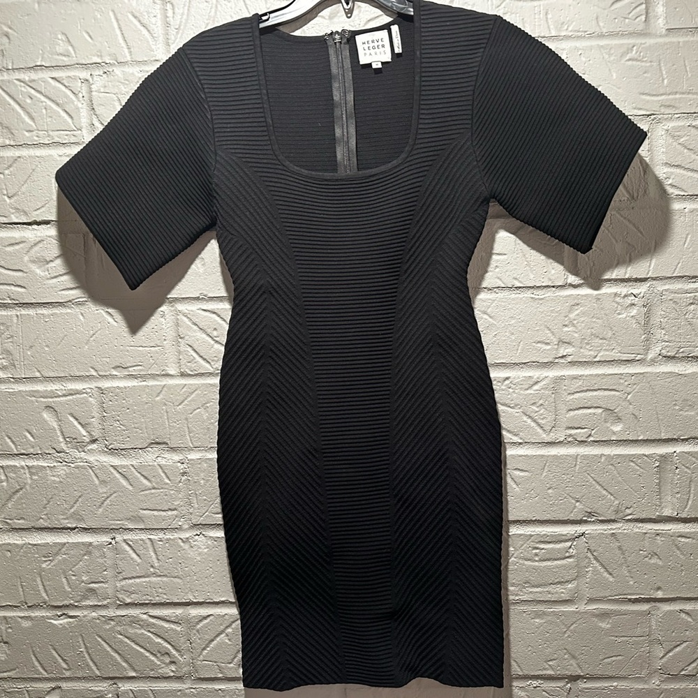 New HERVE LEGER Ribbed-knit Mini Dress Size XS - Picture 9 of 13